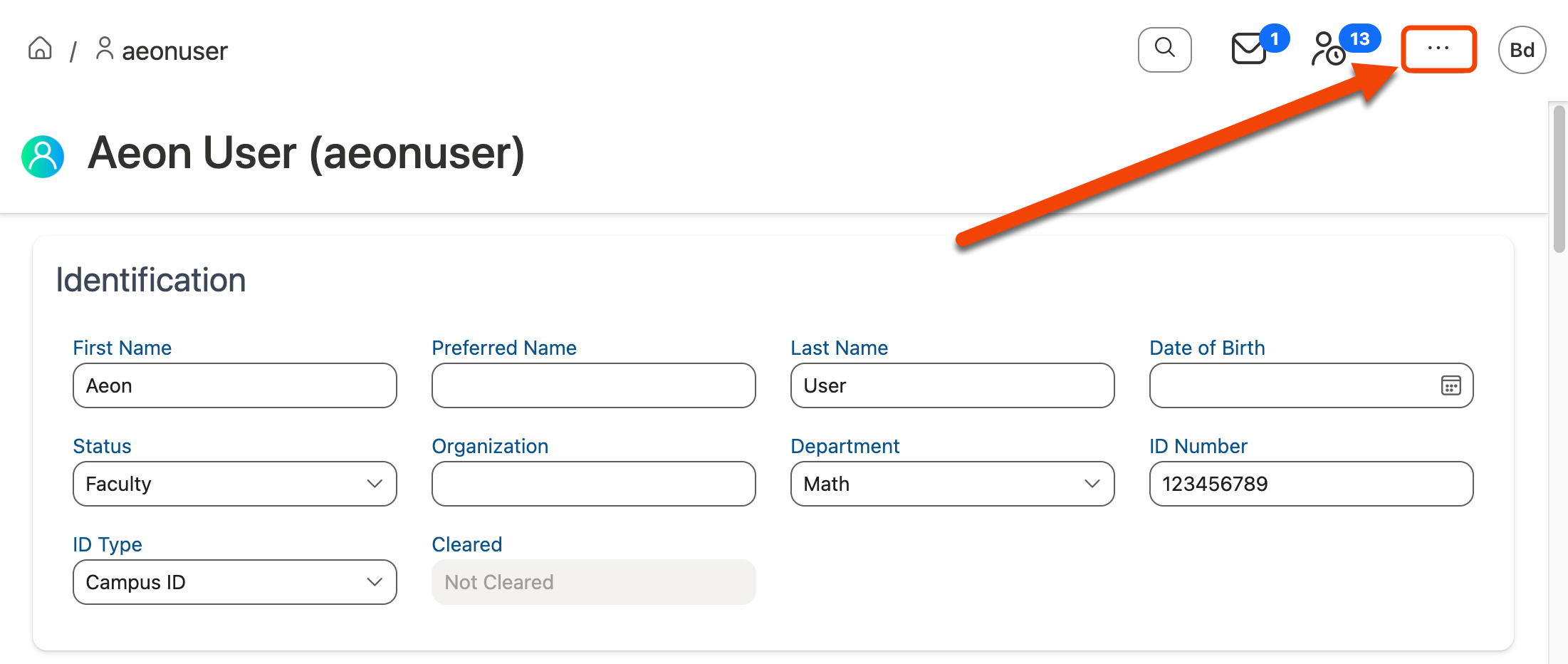 Action menu icon on User Information page